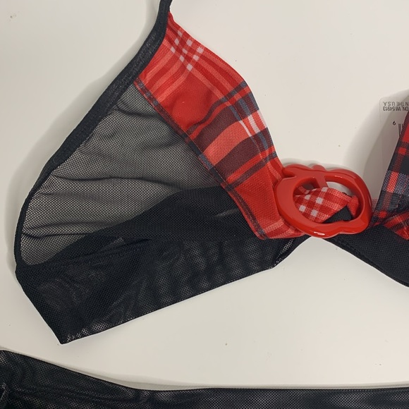 Lingerie Dress Up | Black & Red Plaid Mesh Outfit With Apple 🍎 Clasps | Girl - Picture 2 of 5